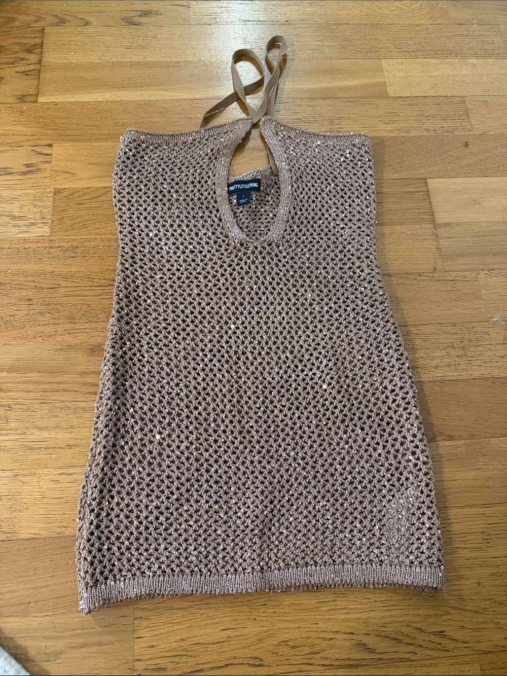 PrettyLittleThing Tan Open Knit Halter Sweater Tank